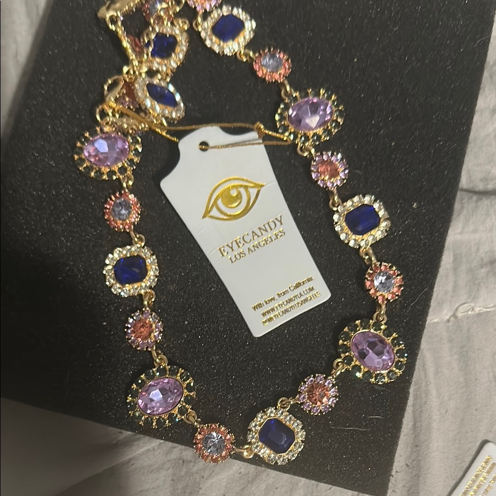 Eye Candy Gold Necklace with Purple and Pink Accents